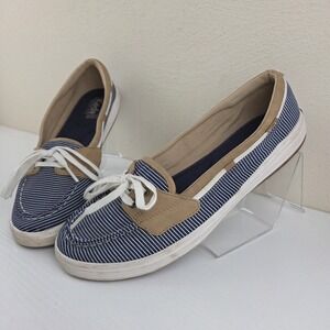 Keds Boat Shoes Comfort Blue Striped Fabric Lace Up Women's Size 9